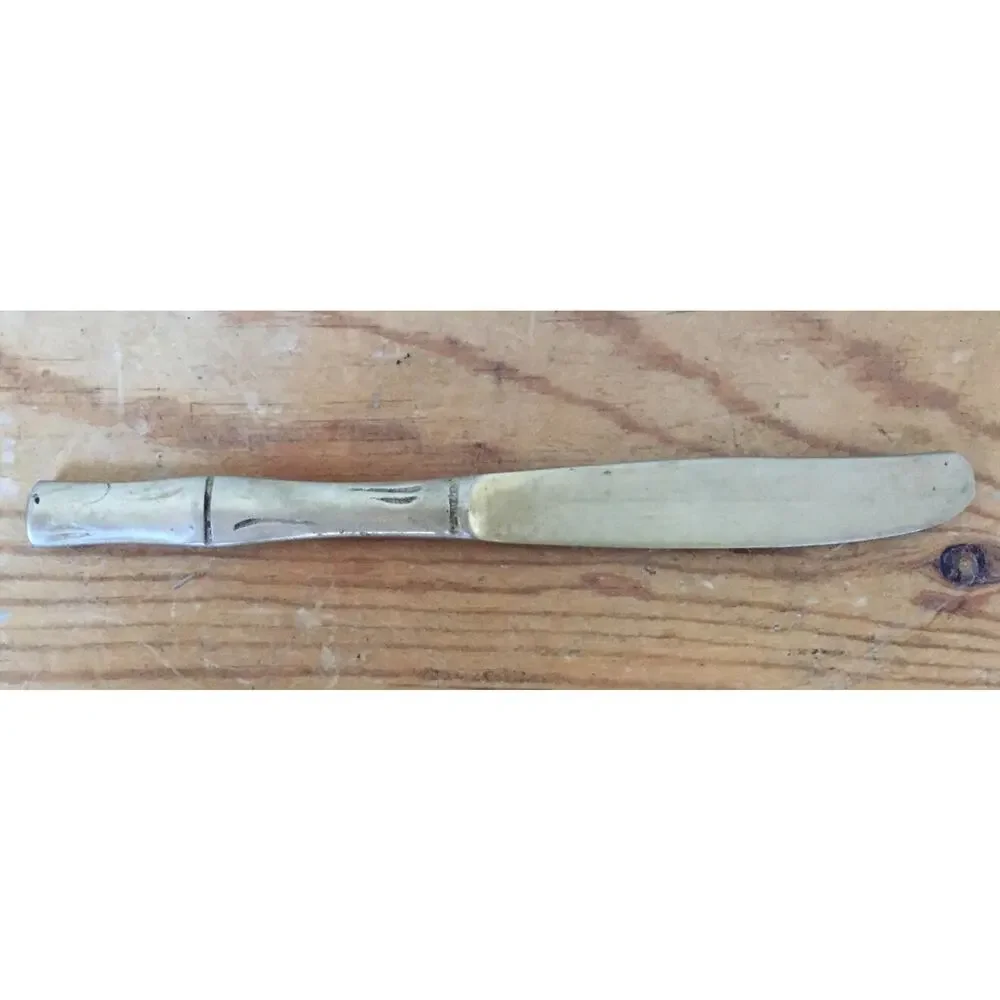Set 5 Vtg Goldtone Brass Stainless Bamboo Asian Style Cocktail Small Knives 5